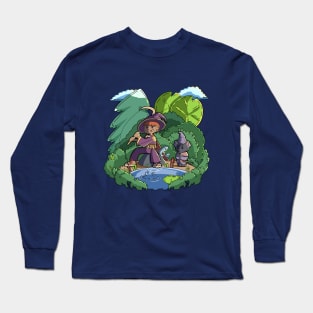 fishing day, magician fishing with his magical cat. Long Sleeve T-Shirt